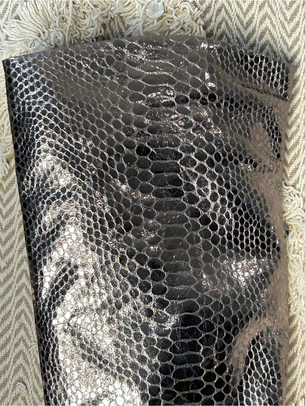 Michael Shannon Metallic Black Snake-Embossed Over-the-Knee Boots